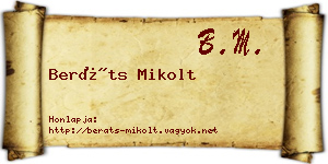 Beráts Mikolt névjegykártya